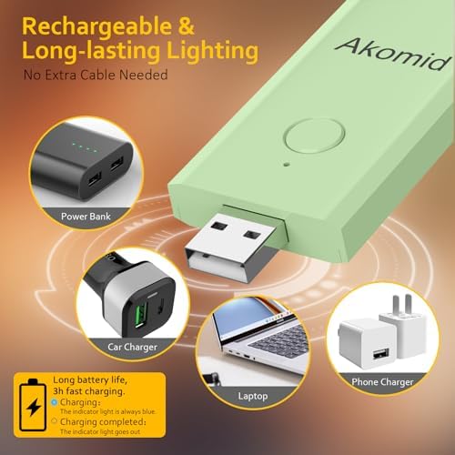 Akomid Book Light, USB Rechargeable, Eye-Cared Amber Light, 8 LEDs, Green, Modern Style, Metal & Plastic, Clip-On, Stepless Dimming, for Reading in Bed, Kids, Living Room - Image 6