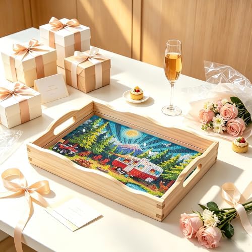 Camping Diamond Art Tray Wooden Serving Tray with Handles Decor 7.8×11.8 in - Image 7