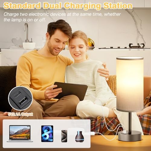 Dicoool Bedside Table Lamp for Bedroom - 3-Way Dimmable Touch Lamp, USB A+C - Image 4