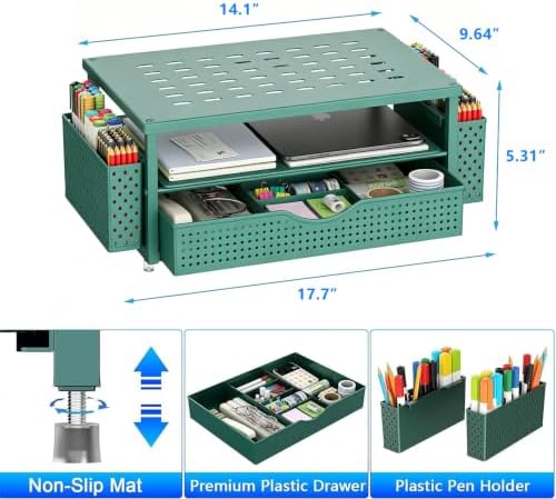gianotter Desk Organizers and Accessories, Monitor Stand with Drawer and 2 Pen Holder, Desktop Organizer Suitable for Offices and Dormitories (Green) - Image 5
