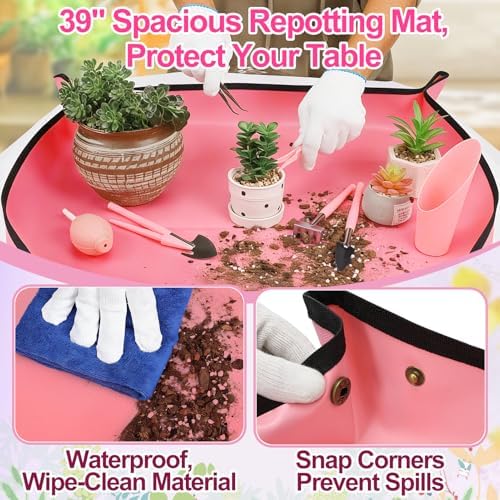 ANPHSIN 44pcs Small Gardening Tools Gifts for Women Beginners, Pink - Image 2