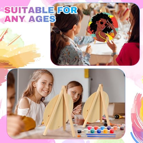 Supervitae 72 Piece Black Girls Round Pre Drawn Canvas Kit 5.9" Paint and Sip Kit for Adults Painting Party Pre Printed Canvas DIY with Pictures Paints Easels Brushes for Party Gifts - Image 6