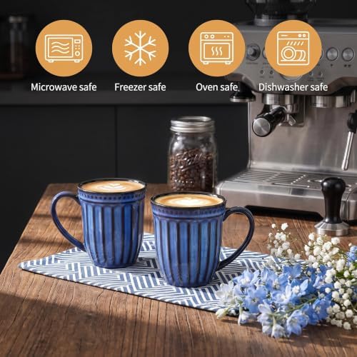 HASENSE Coffee Mugs, 16 Oz Embossed Vertical Fluted Ceramic Coffee Cups - Image 3