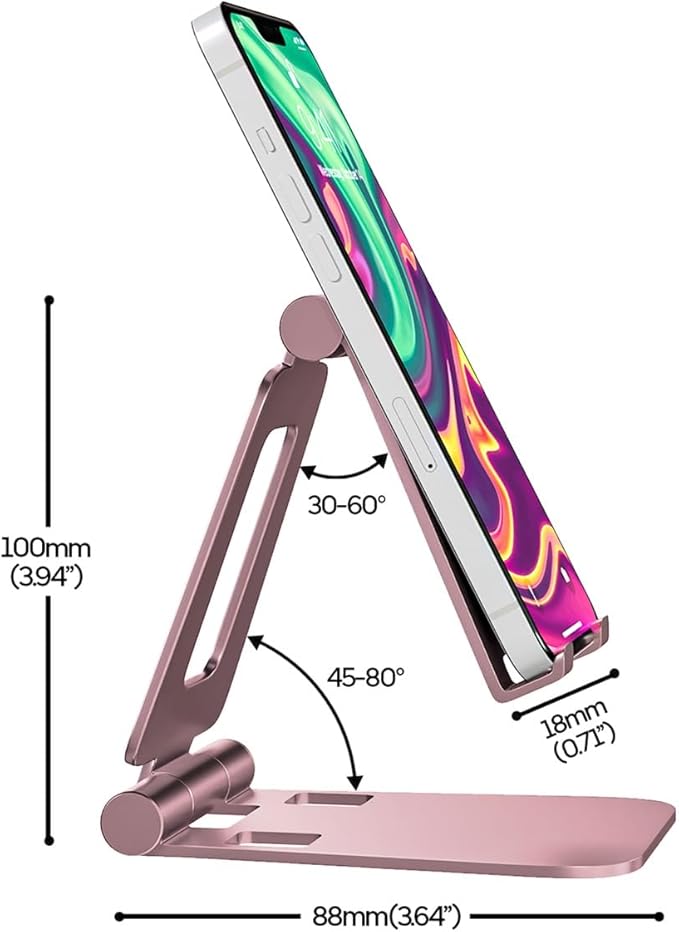 Cell Phone Stand for Desk Phone Holder Foldable Portable Adjustable Cradle Dock Compatible with iPhone 15 14 13 Pro Max, iPhone 12 11 Plus SE XS XR 8 7, Office Desk Travel Accessories, Pink
