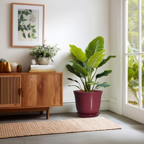 12 Inch Pots for Plants - Ceramic Planter for Indoor Outdoor, Round Plant Pot with Drainage Hole and Saucer, Large Planters, Modern Flower Pots, Home Room Office Decor, Gardening Gifts, Red - Image 6