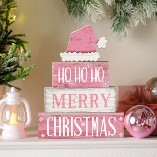 Moucuny 4 Pcs Christmas Wooden Tiered Tray Decor Farmhouse Table Signs - Image 6
