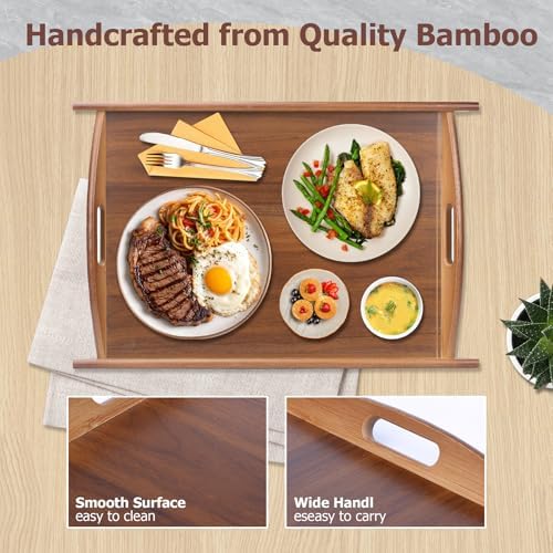 Wood Serving Tray, Wooden Tray with Handles, 20.47 inch Square Decorative Serving Trays Platters for Home, Party, Coffee Table,Dining Table & Countertop - Image 4