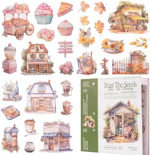 YagCu Scrapbook Sticker Book, 50 Sheets Journaling Stickers, Junk Journal Supplies, Pre-Cut Aesthetic Washi Materials, Watercolor Scrapbooking for Adults, Decorative Ephemera Planner Arts Craft by YagCu