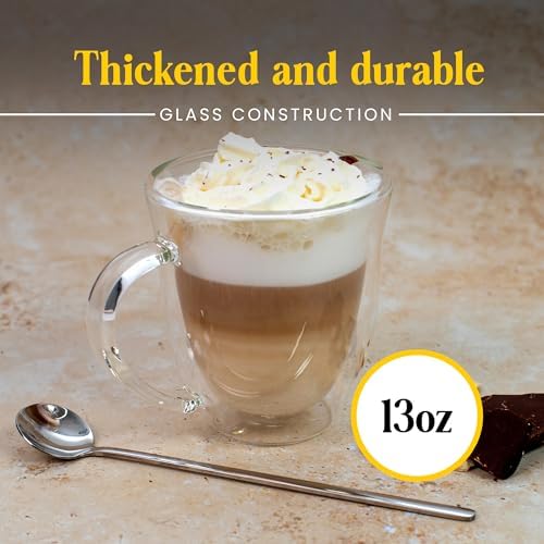 AYL Double Wall Glass Coffee Mugs - 13 oz Insulated Clear Latte Mugs Set of 2, Perfect for Espresso, Cappuccino, Latte, Tea - Elegant Glass Coffee Cups - Image 2