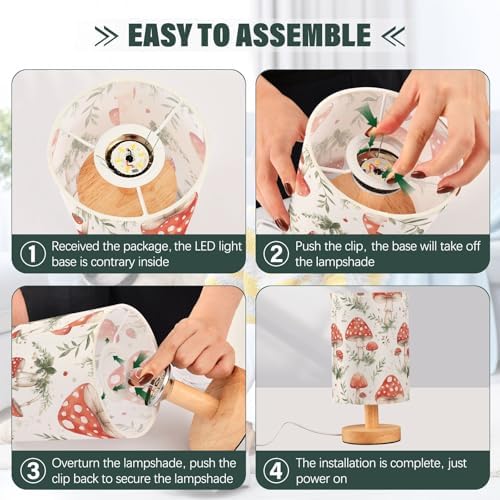 Cartoon Farmhouse Botanical Mushrooms Bedside Table Lamps with USB Port for Bedroom Lamp Table Lamp Small Nightstand Lamp Sturdy Linen Shade Wooden Decorative Lamps for Home Dorm Office Living Room - Image 6