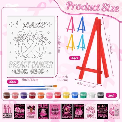 Blosssound 10 Set Breast Cancer Pre Printed Canvas Painting Kits 5"x7" - Image 2