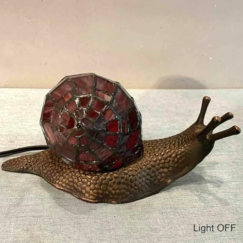 Bieye L10989 Red Land Snail Tiffany Style Stained Glass Accent Table Lamp - Image 4