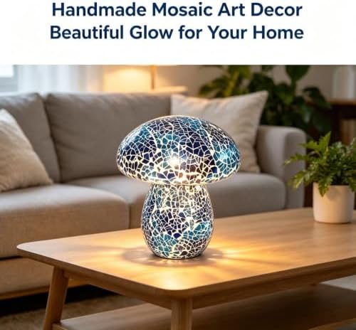 Mosaic Mushroom Table Lamp, Handmade LED Night Light,Blue - Image 6