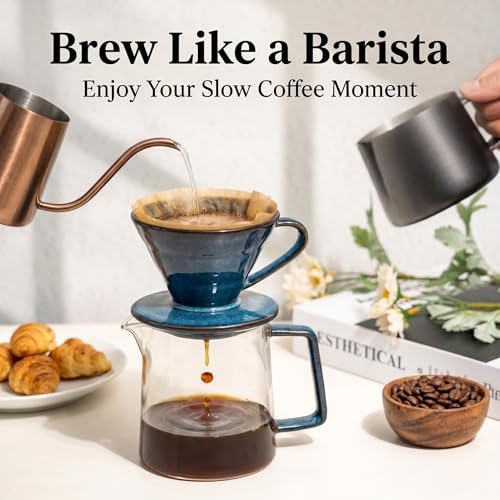 Topadorn Ceramic Pour Over Coffee Maker Set with Stoneware Mug, Rustic Blue - Image 6