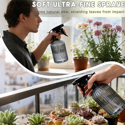Glass Handheld Spray Bottle, 13.5oz Refillable Plant Mister Bottle 2 Pack, Water Spray Bottle with Adjustable Mist Nozzle for Outdoor Gardening, Indoor Flowers, Cleaning, Hair & Pets Care (Grey) - Image 2