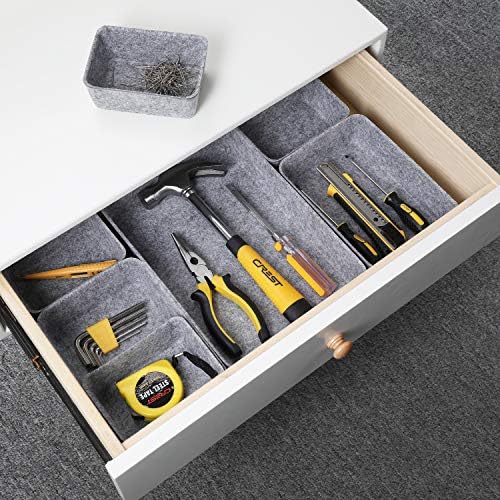 Welaxy 7pc Felt Desk Drawer Organizers Trays Gray Office Home Storage Bins - Image 3