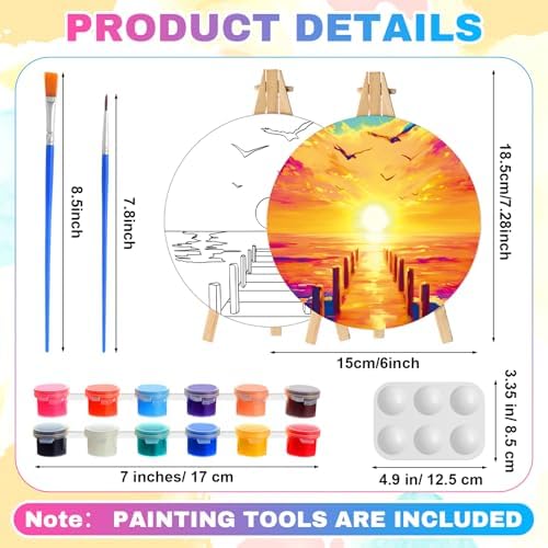 Supervitae 72 Pcs Landscape Round Pre Drawn Canvas Kit 5.9" Paint & Sip Kit - Image 2