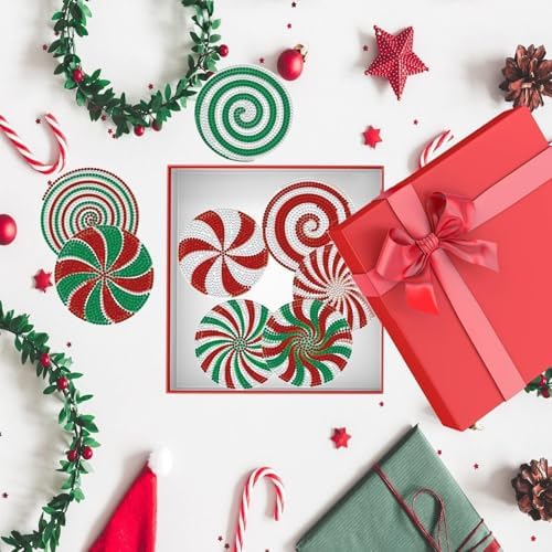 8 Pieces Christmas Candy Diamond Coasters with Holder 5D DIY Christmas Candy Art Coasters for Drinks Diamond Arts Kits for Xmas - Image 6