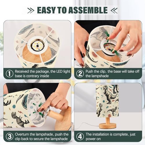 ALAZA Dinosaur Dino Animal Lamp for Girls Boys Bedroom Bedside Table Lamp with USB Port LED Kids Nightstand Lamp Wood Base Desk Living Room Decor - Image 5