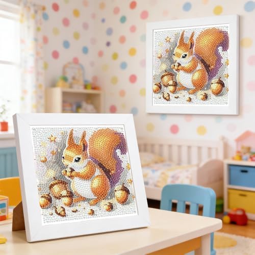 GHHKUD Squirrel Diamond Art Painting Kits for Adults with Frame, Diamond Art Animals Crafts for Ages 4-6-8-12, Easy to DIY Gem Painting Gifts Home Wall Deco 15x15cm (Beautiful Packages) - Image 4
