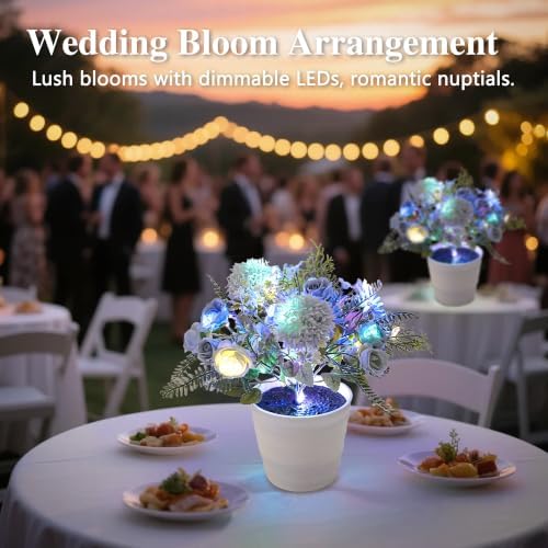 Artificial Blue Flower Night Light Bedroom Wedding Party Office Decor - Image 5