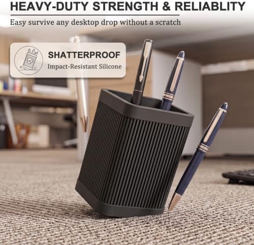 HighHerz Aesthetic Pen Holder For Desk, Modern Silicone Pencil Holder, Stylish Office Desk Decor, Made of 5 mm Thickened Premium Silicone, Office Desk Organizer And Accessories (Black) - Image 6