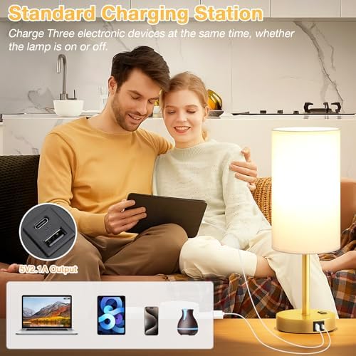 Dicoool 17.4" Bedside Lamp for Bedroom - Dimmable Touch, USB A+C, AC Outlet - Image 5