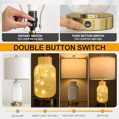 Oneach 22" Glass Table Lamps Set of 2 with Night Light for Bedroom, White - Image 3