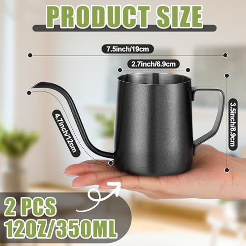 2 Pcs Small Watering Can for Indoor Plants, 12 Oz/350 ml Mini Plant Watering Pot with Long Spout and Scale 304 Stainless Steel Tiny Watering-can for Outdoor Indoor Plants Garden(Black) - Image 2
