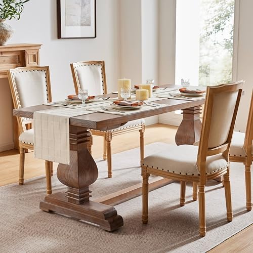 ZeeMart Linen Checked Farmhouse Table Runner, 13x36 Inches Neutral Beige - Image 3