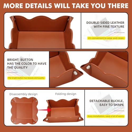 Valet Tray for Men Women - PU Leather Travel Catchall Tray Organizer - Desk Bedside Nightstand Storage Box for Jewelry Key Phone Remote Controller Wallet Watch Glasses Coin Readers -Brown - Image 6