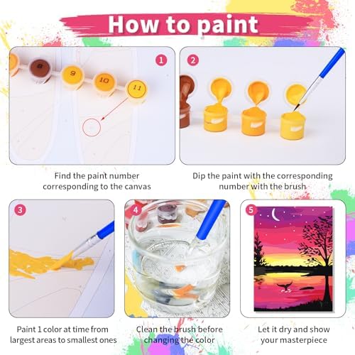 TINY FUN 6PC Paint by Number Kit for Adults DIY Oil Painting Kit 12x16 Inch Unframed Canvas, Nature Landscape Art Beginner Friendly Craft Kits for Home Decor Gift - Image 4