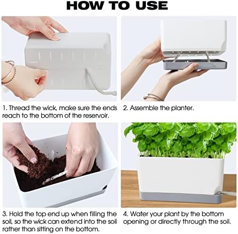 Self Watering Planters Pots for Indoor Plants, 7 Pack Plastic Planter Box Flower Pots for Indoor Outdoor Plants, Rectangle Herb Planter Window Boxes Planterswith Drainage, Light Gray Tray - Image 4