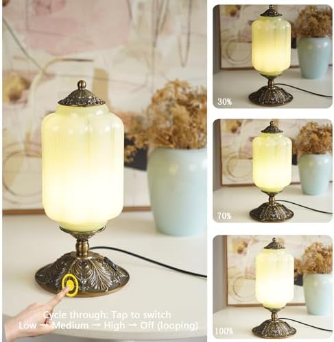 Vintage Milk Glass Table Lamp, 3-Way Dimmable USB-C+A, Green Bedroom Lamps - Image 4