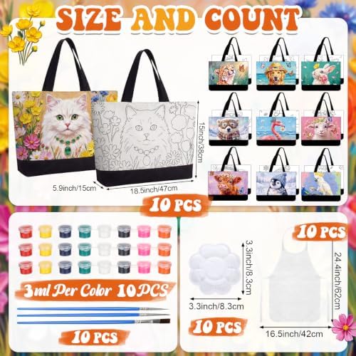 Locmeo 10 Set Paint and Sip Canvas Bags Pre Drawn Kit,Animal - Image 3
