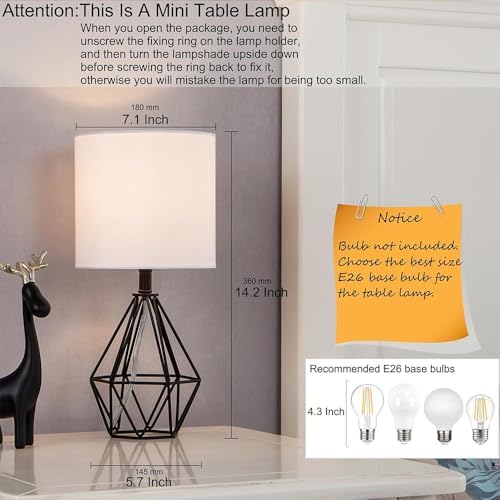 Black Bedside Table Lamps Set of 2, Small Nightstand Lamps for Bedroom, Modern Desk Lamps with TC Fabric Shade Geometric Metal Base for Living Room Study Office Farmhouse - Image 4