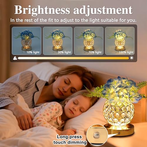 Blue Artificial Hydrangea Flower Lamp, 3 Color Dimmable Touch Control Night Light, Christmas Birthday Gifts for Women, Artificial Hydrangea Flower Table Lamp Decor for Bedroom Bar Coffee Shop Wedding - Image 4