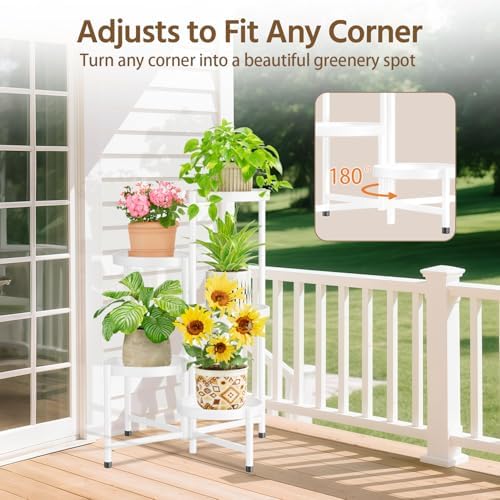 LASZOLA Plant Stand Indoor with 10 Inch Large Metal Tray, 5 Tier White - Image 4