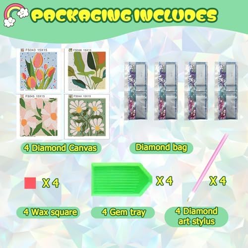 ICYANART 4 Pack Flowers Diamond Art Painting Kits for Kids Simple 6x6Inch - Image 4