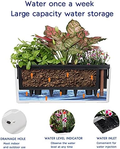 Elongated Self Watering Planter Pots Window Box 5.5 x 16 inch Indoor Home Garden Modern Decorative Planter Pot for All House Plants Flowers Herbs (White,1-Pack) - Image 5