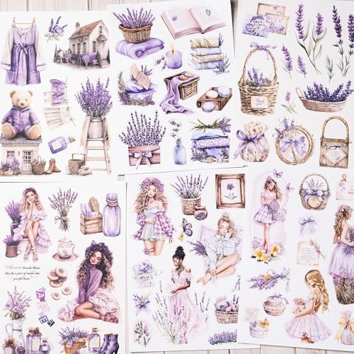 YagCu Junk Journal Sticker Book, Lavender Journaling Stickers, Purple Scrapbook Supplies, Pre-Cut Aesthetic Scrapbooking for Adults, Decorative Ephemera Bullet Planner DIY Arts Craft Collage - Image 4