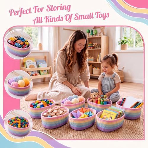 10 Pack Small Woven Baskets, Cotton Rope, Pastel Color - Image 6