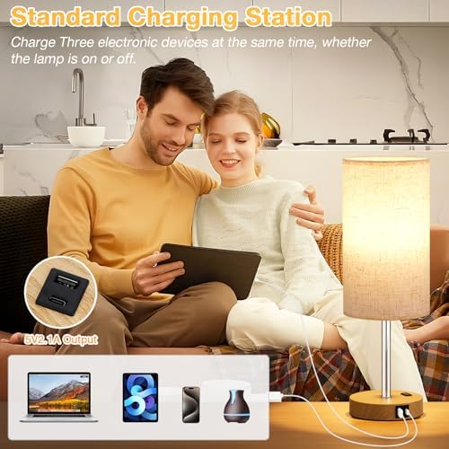 Dicoool 17.4" Bedside Lamp for Bedroom - Dimmable Touch, USB A+C, AC Outlet - Image 4