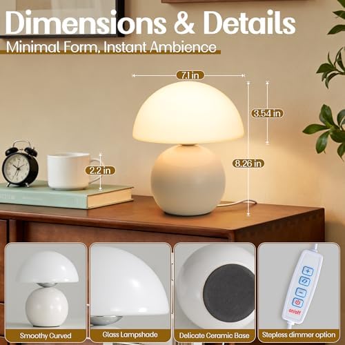 Cute Small Mushroom Lamp Decor,USB-Plug in Bedside Table Lamps with 3-Temperature LED Bulb Dimmable,Modern Aesthetic Home Decor for Livingroom/Bedroom/Dorm/Nursery (White with Plug) - Image 5