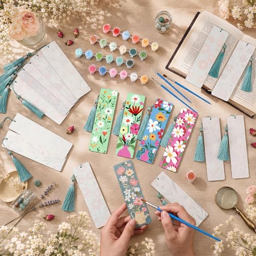 Kosiz 24 Pcs Butterfly Flowers Paint by Number Kit for Adult Wood Bookmark - Image 2