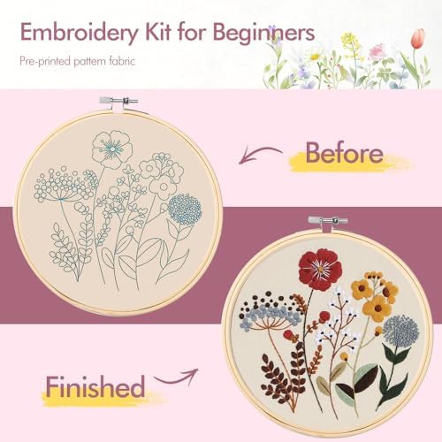 Embroidery Kit, 4 Pack Embroidery Kit for Beginners with Flower Pattern - Image 3