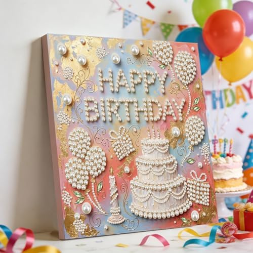 ARTopet DIY Pearl Painting Kit with Frame 9.84x9.84IN Birthday Theme Gemstone Diamond Dots Beads Art Craft for Adult Beginners Display Tabletop Wall Mounting Home Decor-Birthday0 - Image 3