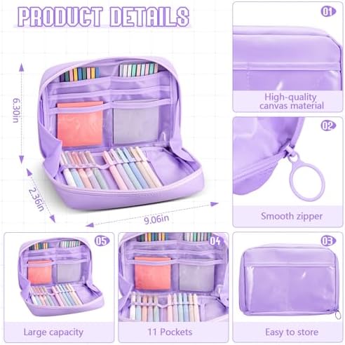 135 Pcs Book Annotation Kit Aesthetic Pencil Case Bag 12 Highlighter 11 Gel Pen 1 Marker 300 Sheet Transparent Sticky Notes Pad 2640 Index Stickers Bible Study Supplies(Kawaii,Purple) - Image 3