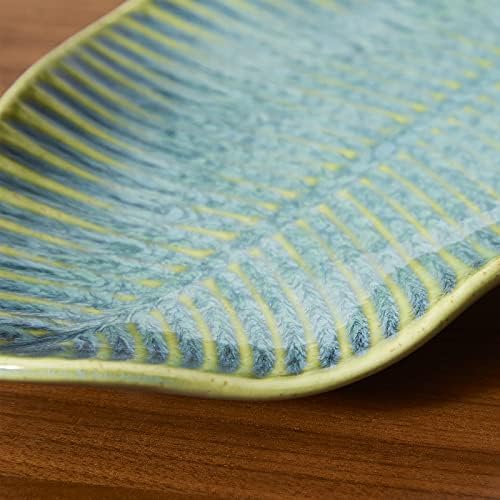 11" Green Ceramic Leaf Decorative Tray, Reactive Glaze Stoneware - Image 6