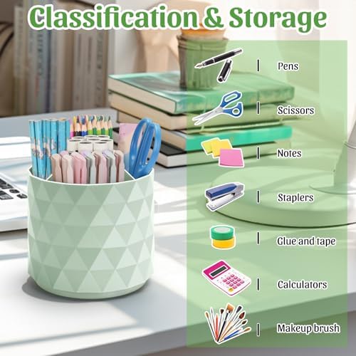 minimaliving Desk Organizer,Sparkling Diamond-like Pen Holder for Desk 360°Rotating Office Accessories,Pencil Cup with 5 Compartments Storage Box Caddy for Office,School,Home,Art Supply(Green) - Image 6